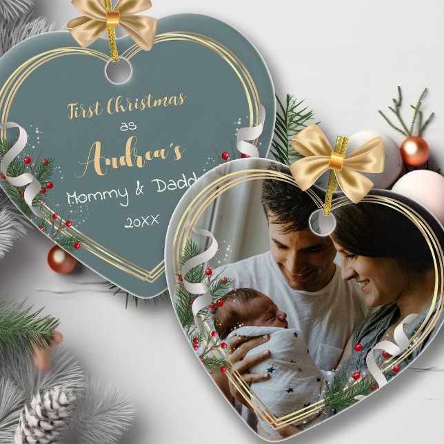 New Mummy Daddy Family Milestone Custom Photo   Ceramic Ornament (Creator Uploaded)