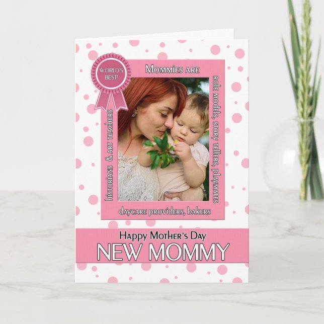 New Mummy Pink Polka Dot Mother's Day Photo Card (Front)