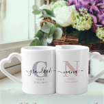 New Nana and Granddad Monogram Grey and Blush Coffee Mug Set<br><div class="desc">Family monogram mug set for new nana and granddad (or established grandparents) which you can personalise with the date they became first time grandparents. This design has elegant handwritten script, modern typography and a subtle colour palette of grey and blush pink, black and white. One mug has a monogram initial...</div>