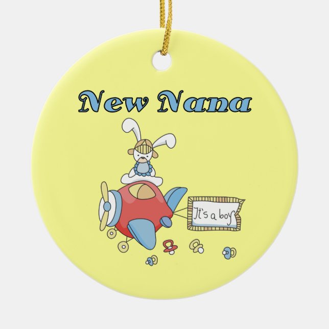 New Nana of Boy Aeroplane Gifts Ceramic Tree Decoration (Front)