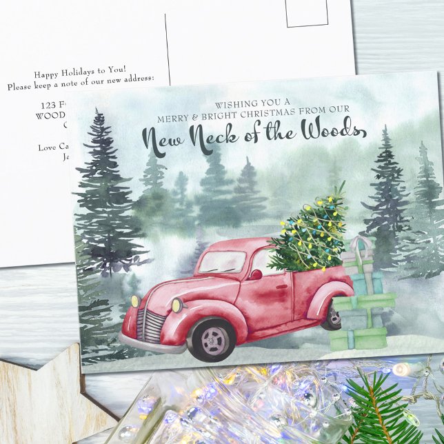 New Neck of the Woods Christmas Red Truck Moving Holiday Postcard (Creator Uploaded)