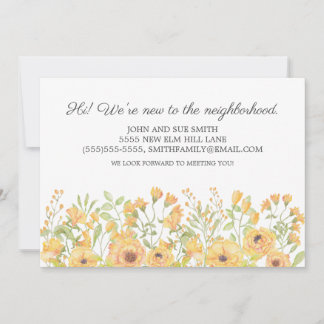 New Neighbour Introduction Yellow Watercolor Flora Announcement
