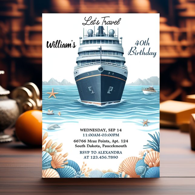 New Ocean Waves Travel Anchor Yacht 40th Birthday Invitation (Creator Uploaded)
