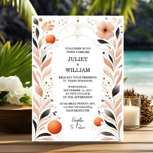 New Orange 70s 80s 90s Pink Peach Colourful Weddin Invitation