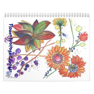 New Orange and purple Flower Paintings Calendar