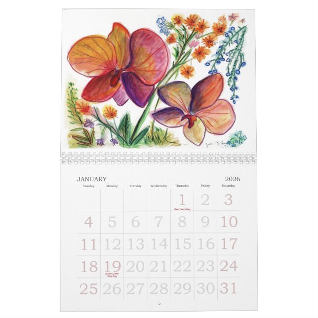 New Orange and purple Flower Paintings Calendar (Jan 2026)