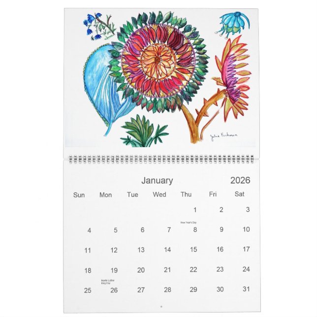 New Orange and purple Flower Paintings Calendar (Jan 2026)