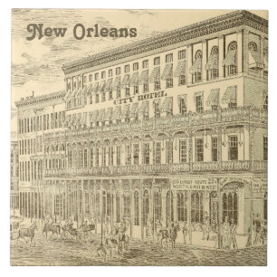 New Orleans Antique Vintage Drawing City Hotel Ceramic Tile