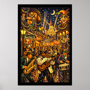New Orleans At Mardi Gras Retro Art Deco Style Poster