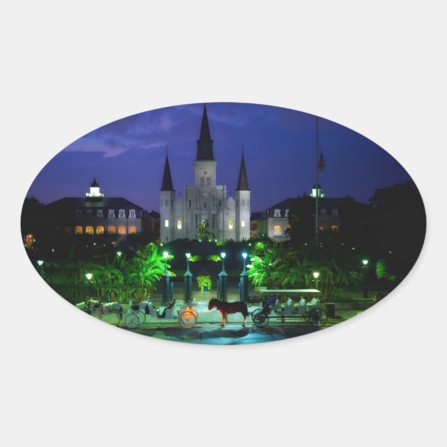 New Orleans at Night Oval Sticker (Front)