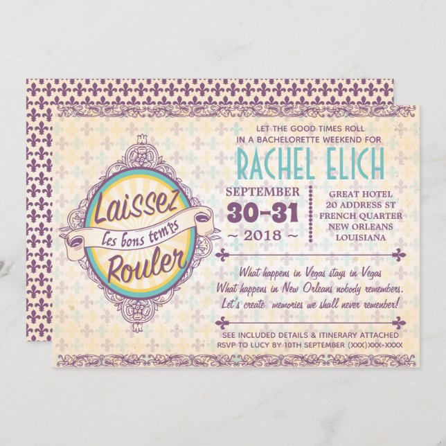 New Orleans Bachelorette Party Invitation (Front/Back)