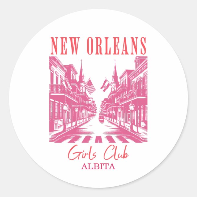 new orleans bachelorette pink classic round sticker (Front)