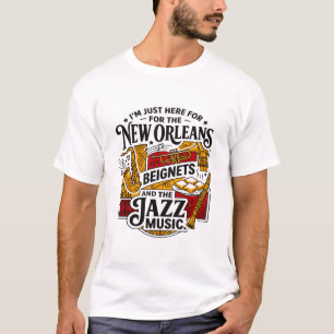New Orleans Beignets And Jazz Music Motif T-Shirt