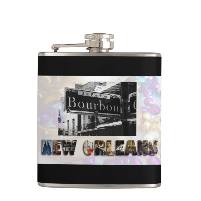 New Orleans Bourbon Street Beads NOLA Hip Flask (Front)