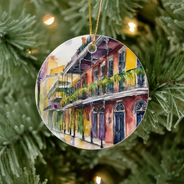 New Orleans Bourbon Street Ceramic Ornament (Tree)