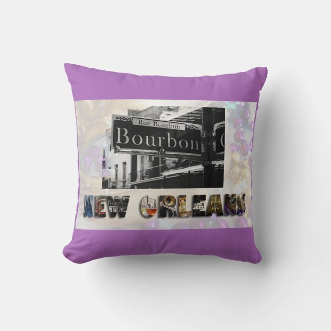 New Orleans Bourbon Street Mardi Gras Beads Cushion (Front)