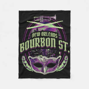 New Orleans Bourbon Street Mardi Gras French Quart Fleece Blanket