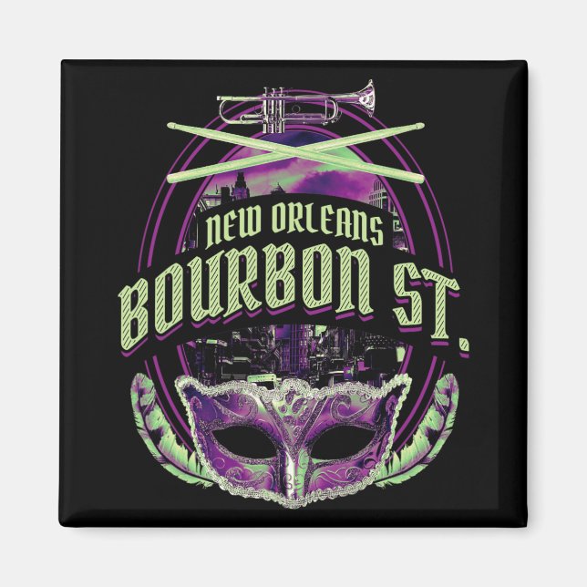 New Orleans Bourbon Street Mardi Gras French Quart Magnet (Front)