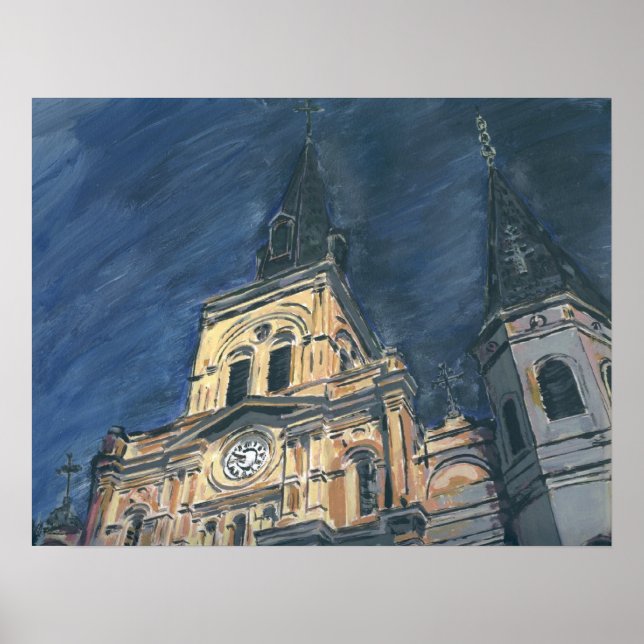 New Orleans Cathdedral at Night Poster (Front)