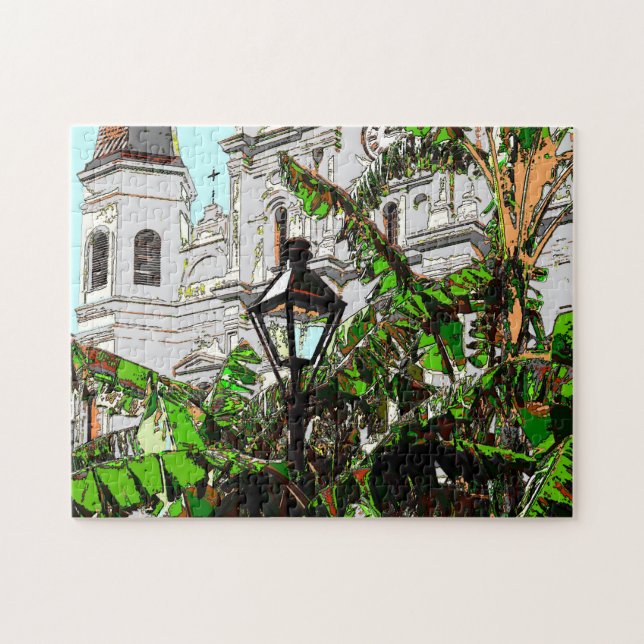 New Orleans Cathedral and Banana Trees Jigsaw Puzzle (Horizontal)