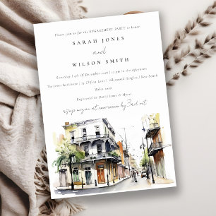 New Orleans City Louisiana Watercolor Engagement Invitation