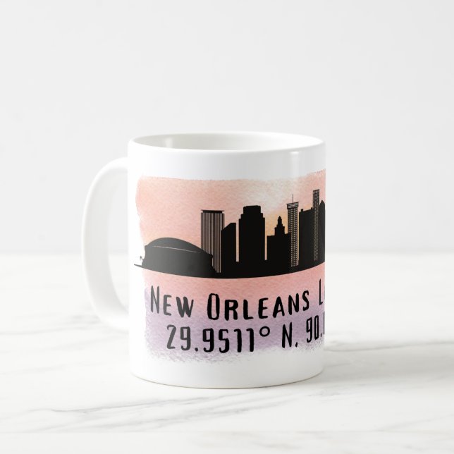 New Orleans City Skyline Latitude and Longitude  Coffee Mug (Front Left)