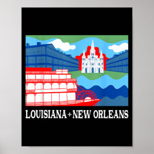 New Orleans City Skyline Steamboat Louisiana Poster