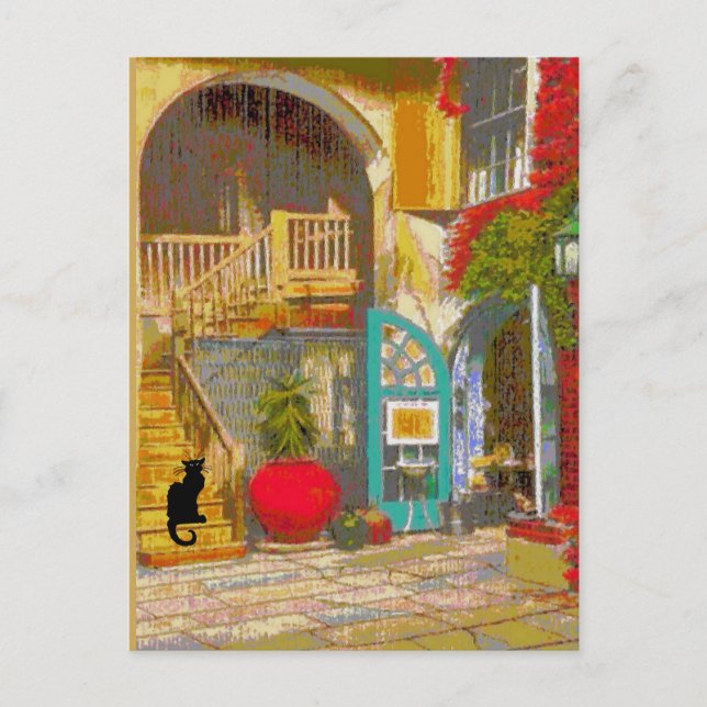 New Orleans Courtyard Black Cat Postcard (Front)
