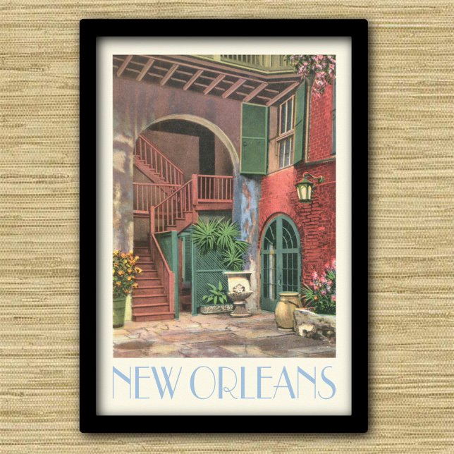 New Orleans Courtyard, vintage travel style Poster (Creator Uploaded)