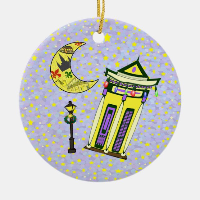 New Orleans Crescent Moon Christmas Ceramic Ornament (Front)