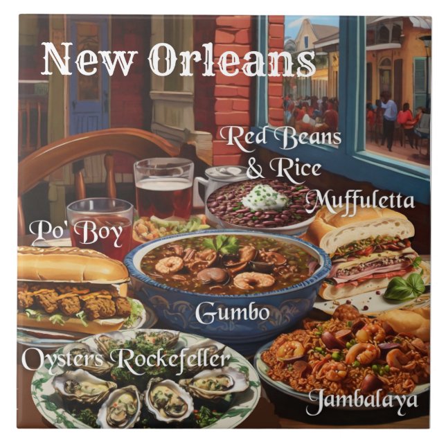 New Orleans Cuisine Foods and Dishes Kitchen Ceramic Tile (Front)