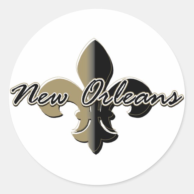 New Orleans Fleur de lis bk/gd Classic Round Sticker (Front)