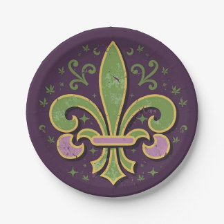 New Orleans fleur-de-lis green and purple Paper Plate