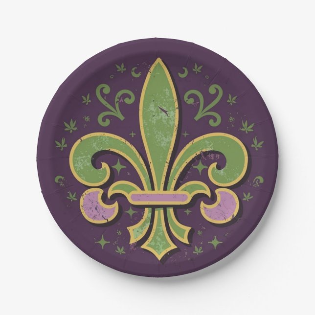 New Orleans fleur-de-lis green and purple Paper Plate (Creator Uploaded)