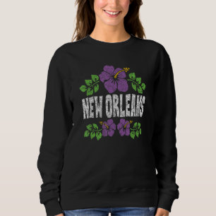 New Orleans Flowers Distressed Color Print Sweatshirt