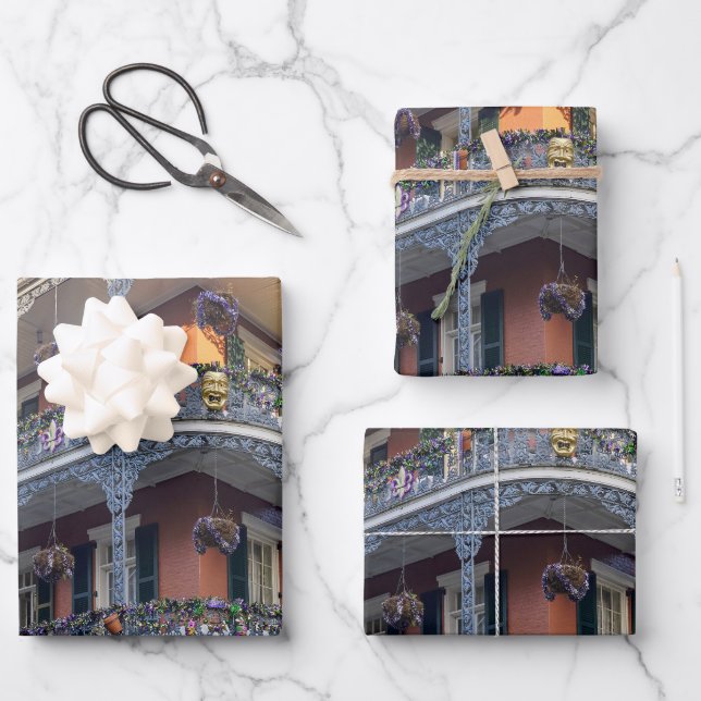 New Orleans French Quarter Buildings Wrapping Paper Sheet (Front)