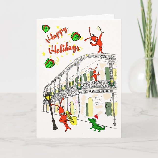 New Orleans French Quarter Happy Holidays Holiday Card (Front)