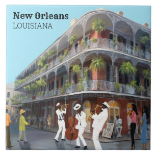 New Orleans French Quarter Jazz Band Ceramic Tile