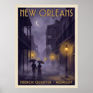 New Orleans French Quarter Midnight Gothic Travel Poster