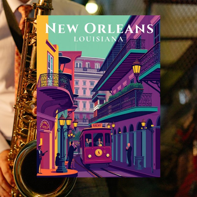 New Orleans French Quarter Retro Travel Postcard (New Orleans French Quarter Retro Travel Postcard)