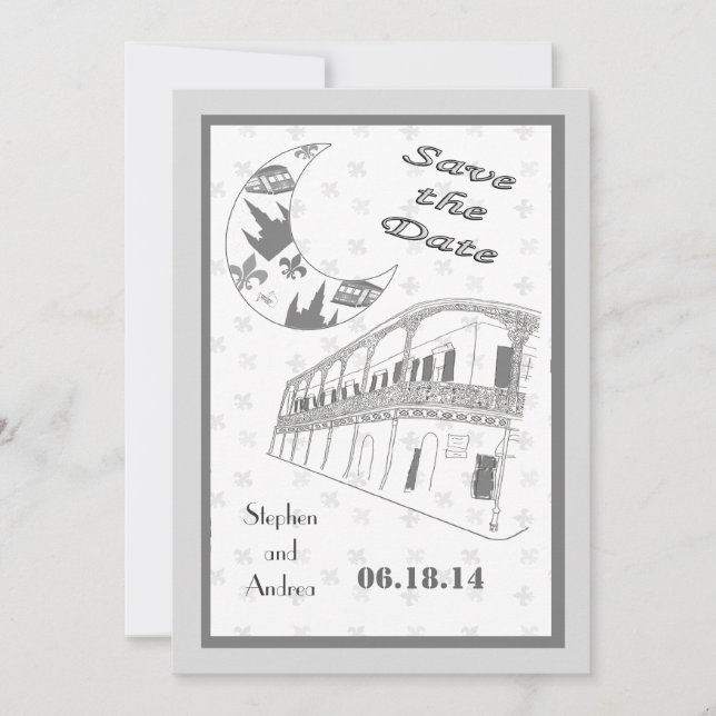 New Orleans French Quarter Save the Date Cards (Front)