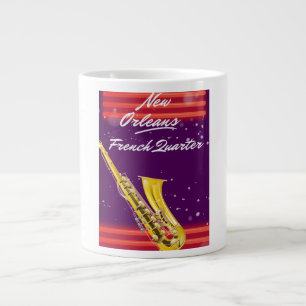 New Orleans French Quarter Saxophone travel poster Large Coffee Mug