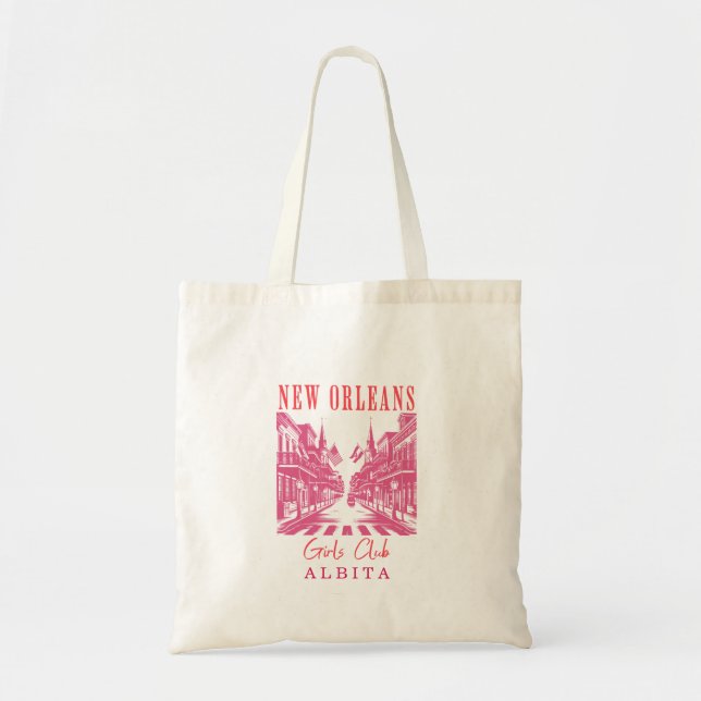new orleans girls weekend bachelorette pink tote bag (Front)