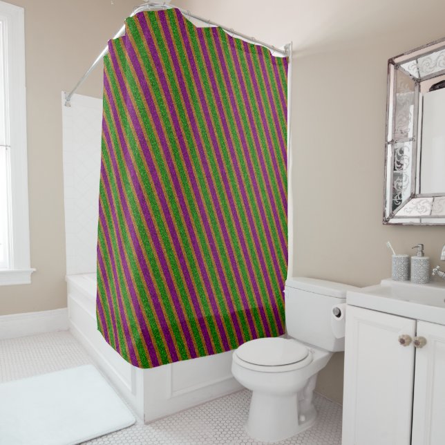 New Orleans Glitter Stripes Shower Curtain (In Situ)