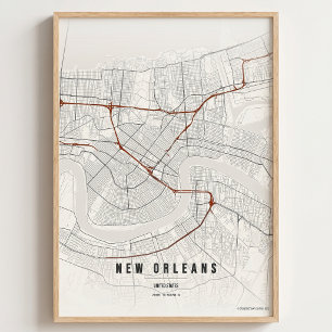New Orleans Japanese Ink Map Wallart Poster Gift