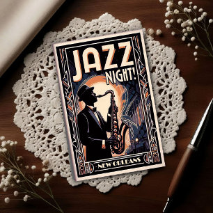 New Orleans Jazz Night – Vintage Art  Postcard