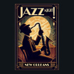 New Orleans Jazz Night – Vintage Art  Poster<br><div class="desc">• Celebrate the vibrant spirit of New Orleans with this vintage-inspired Jazz Night poster. Featuring an elegant musician silhouetted against an art deco moonlit backdrop, this artwork captures the soulful essence of New Orleans jazz. Perfect for jazz lovers, musicians, and fans of retro style, this poster brings the lively atmosphere...</div>