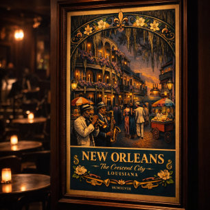New Orleans Jazz Night Vintage Travel Poster Print
