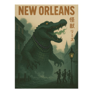 New Orleans Kaiju Alligator Vintage Poster - Retro