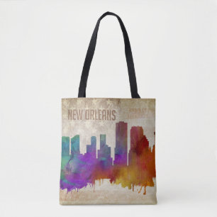 New Orleans, LA Watercolor City Skyline Tote Bag